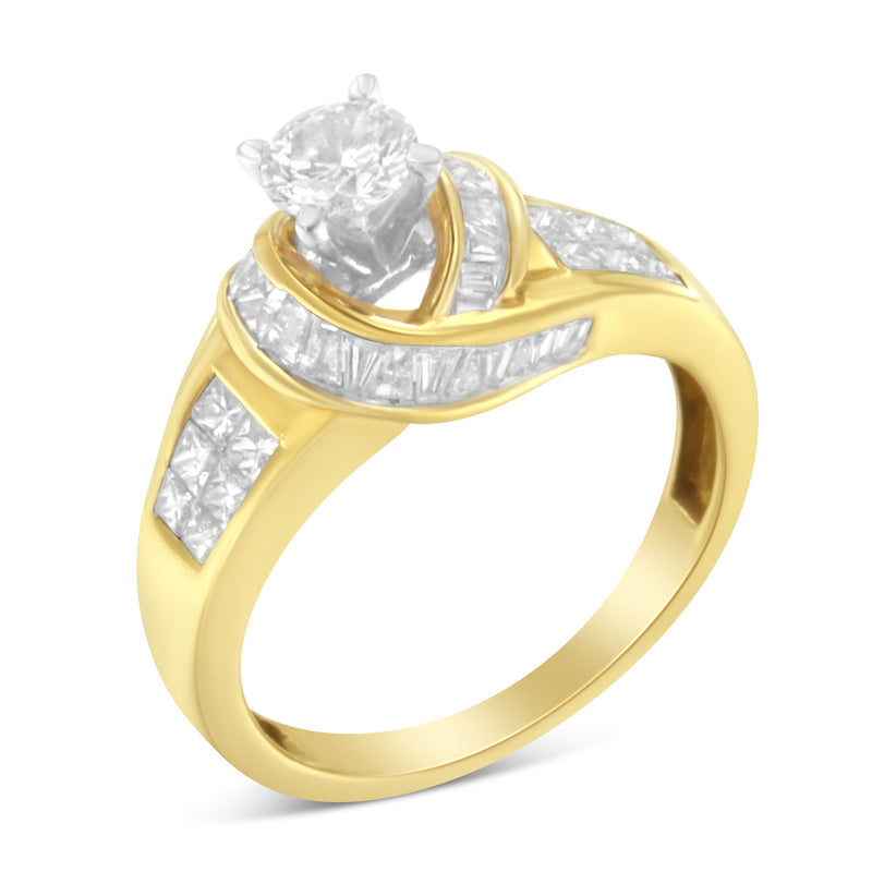 Bids.com 14K Two-Toned Gold Round, Baguette and Princess Cut Diamond Ring (1 1/8 Cttw, H-I Color, SI2-I1 Clarity) - Size 6 Rings White Smoke 7 / YellowWhite.Gold,6.5 / YellowWhite.Gold,6 / YellowWhite.Gold