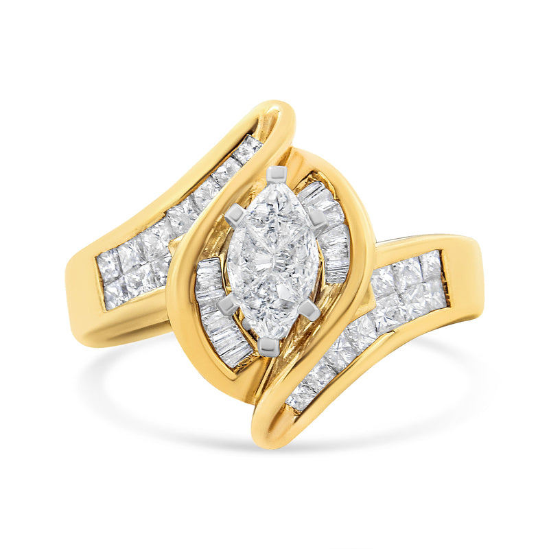 Bids.com 14K Yellow Gold Princess, Baguette, and Pie cut Diamond Marquise Shaped Ring (1 1/4 Cttw, G-H Color, SI1-SI2 Clarity) - Size 5-1/2 Rings White Smoke 7.5 / Yellow.Gold,5.5 / Yellow.Gold