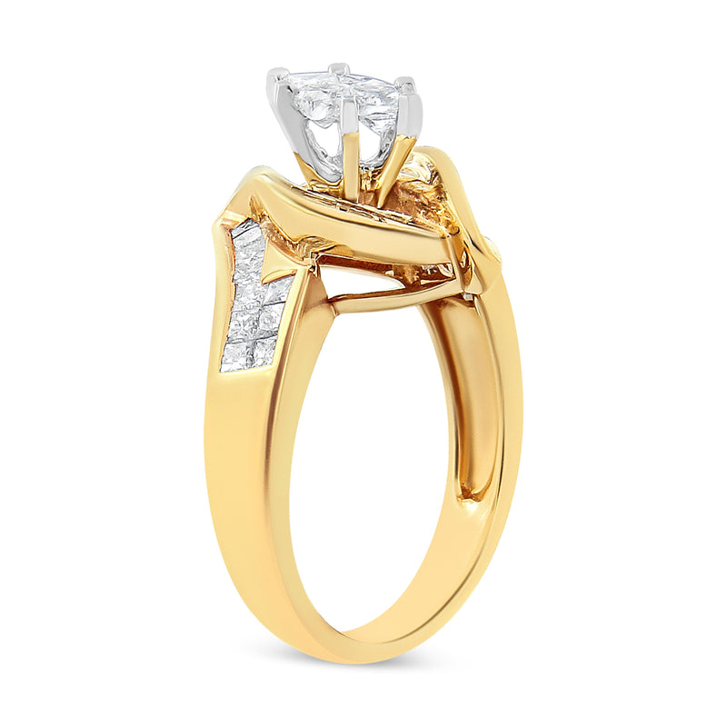 Bids.com 14K Yellow Gold Princess, Baguette, and Pie cut Diamond Marquise Shaped Ring (1 1/4 Cttw, G-H Color, SI1-SI2 Clarity) - Size 5-1/2 Rings White Smoke 7.5 / Yellow.Gold,5.5 / Yellow.Gold