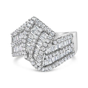Bids.com 14K White Gold 1-1/2 Cttw Round and Baguette Diamond Bypass Cocktail Ring Band (H-I Color, SI1-SI2 Clarity) - Size 7 Rings White Smoke 7 / White.Gold