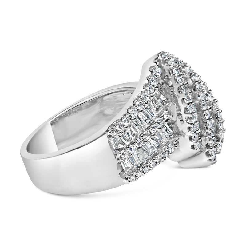 Bids.com 14K White Gold 1-1/2 Cttw Round and Baguette Diamond Bypass Cocktail Ring Band (H-I Color, SI1-SI2 Clarity) - Size 7 Rings White Smoke 7 / White.Gold