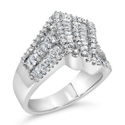 Bids.com 14K White Gold 1-1/2 Cttw Round and Baguette Diamond Bypass Cocktail Ring Band (H-I Color, SI1-SI2 Clarity) - Size 7 Rings White Smoke 7 / White.Gold