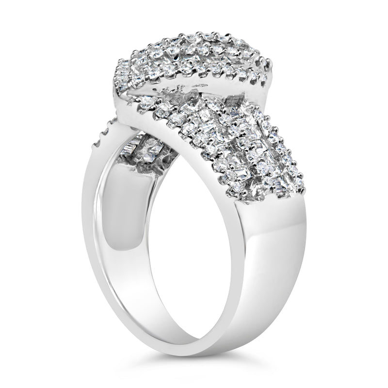 Bids.com 14K White Gold 1-1/2 Cttw Round and Baguette Diamond Bypass Cocktail Ring Band (H-I Color, SI1-SI2 Clarity) - Size 7 Rings White Smoke 7 / White.Gold