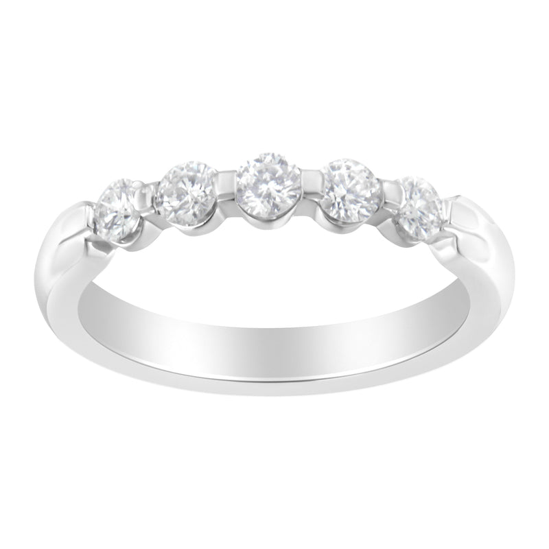 Bids.com 14K White Gold 1/2 cttw Diamond 5-Stone Band Ring (H-I Clarity, SI2-I1 Color) - Size 7 Rings White Smoke 7 / White.Gold