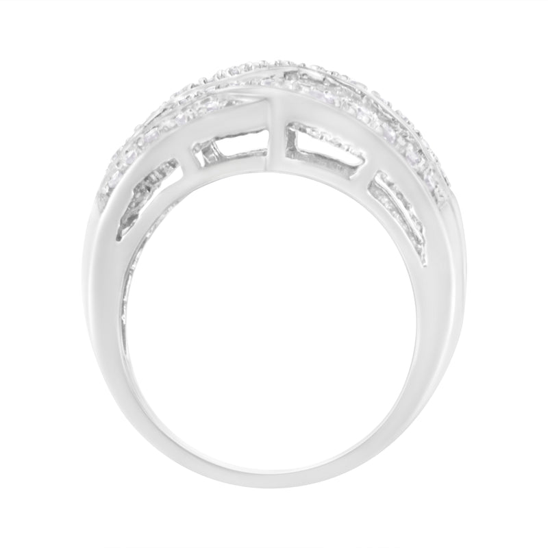 Bids.com .925 Sterling Silver 1.0 Cttw Channel Set Alternating Round and Baguette Diamond Cross-over Bypass Ring Band (I-J Color, I2-I3 Clarity) - Size 7 Rings White Smoke 8 / White.Sterling Silver,6 / White.Sterling Silver,7 / White.Sterling Silver,9 / White.Sterling Silver