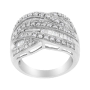 Bids.com .925 Sterling Silver 1.0 Cttw Channel Set Alternating Round and Baguette Diamond Cross-over Bypass Ring Band (I-J Color, I2-I3 Clarity) - Size 7 Rings White Smoke 8 / White.Sterling Silver,6 / White.Sterling Silver,7 / White.Sterling Silver,9 / White.Sterling Silver