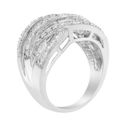 Bids.com .925 Sterling Silver 1.0 Cttw Channel Set Alternating Round and Baguette Diamond Cross-over Bypass Ring Band (I-J Color, I2-I3 Clarity) - Size 7 Rings White Smoke 8 / White.Sterling Silver,6 / White.Sterling Silver,7 / White.Sterling Silver,9 / White.Sterling Silver