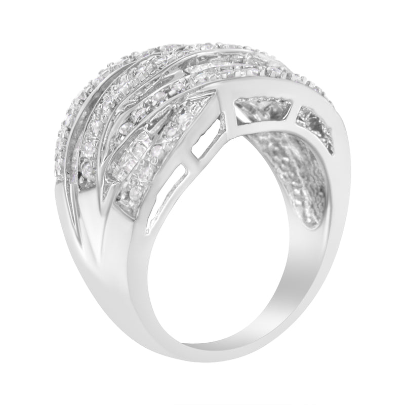 Bids.com .925 Sterling Silver 1.0 Cttw Channel Set Alternating Round and Baguette Diamond Cross-over Bypass Ring Band (I-J Color, I2-I3 Clarity) - Size 7 Rings White Smoke 8 / White.Sterling Silver,6 / White.Sterling Silver,7 / White.Sterling Silver,9 / White.Sterling Silver