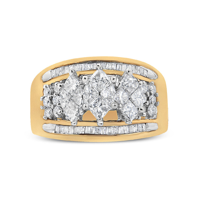 Bids.com 10K Yellow and White Gold 1 1/2 Cttw Pear Shaped 3 Stone Style Diamond Ring Band (H-I Color, SI1-SI2 Clarity) - Ring Size 7 Rings White Smoke 7 / YellowWhite.Gold