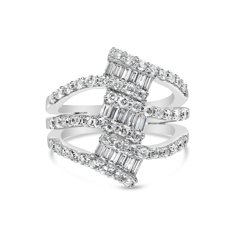 Bids.com 18K White Gold 1 3/4 Cttw Diamond Multi Crossover and Split Shank Cocktail Ring Rings White Smoke 7 / White.Gold