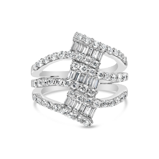 Bids.com 18K White Gold 1 3/4 Cttw Diamond Multi Crossover and Split Shank Cocktail Ring Rings White Smoke 7 / White.Gold