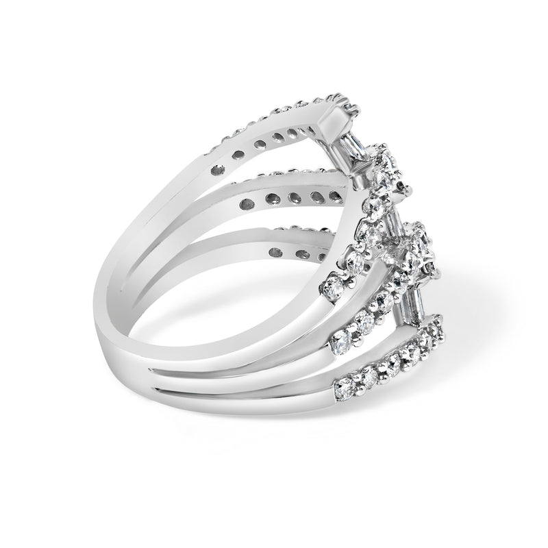 Bids.com 18K White Gold 1 3/4 Cttw Diamond Multi Crossover and Split Shank Cocktail Ring Rings White Smoke 7 / White.Gold