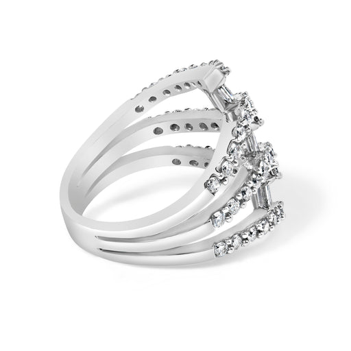 Bids.com 18K White Gold 1 3/4 Cttw Diamond Multi Crossover and Split Shank Cocktail Ring Rings White Smoke 7 / White.Gold