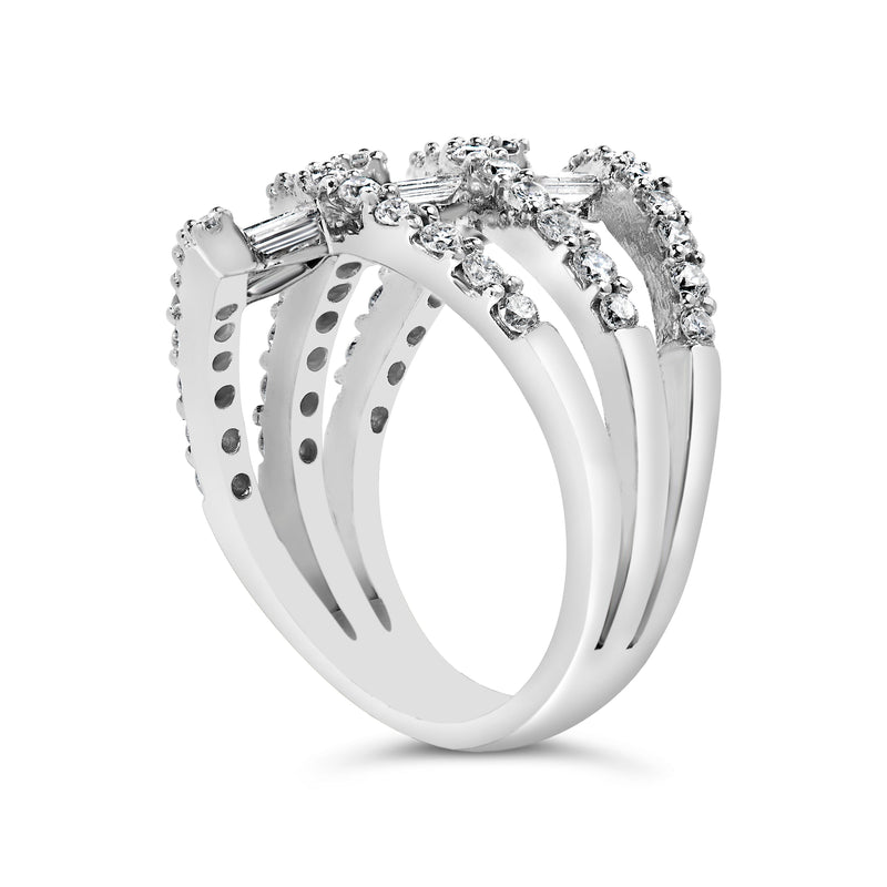 Bids.com 18K White Gold 1 3/4 Cttw Diamond Multi Crossover and Split Shank Cocktail Ring Rings White Smoke 7 / White.Gold