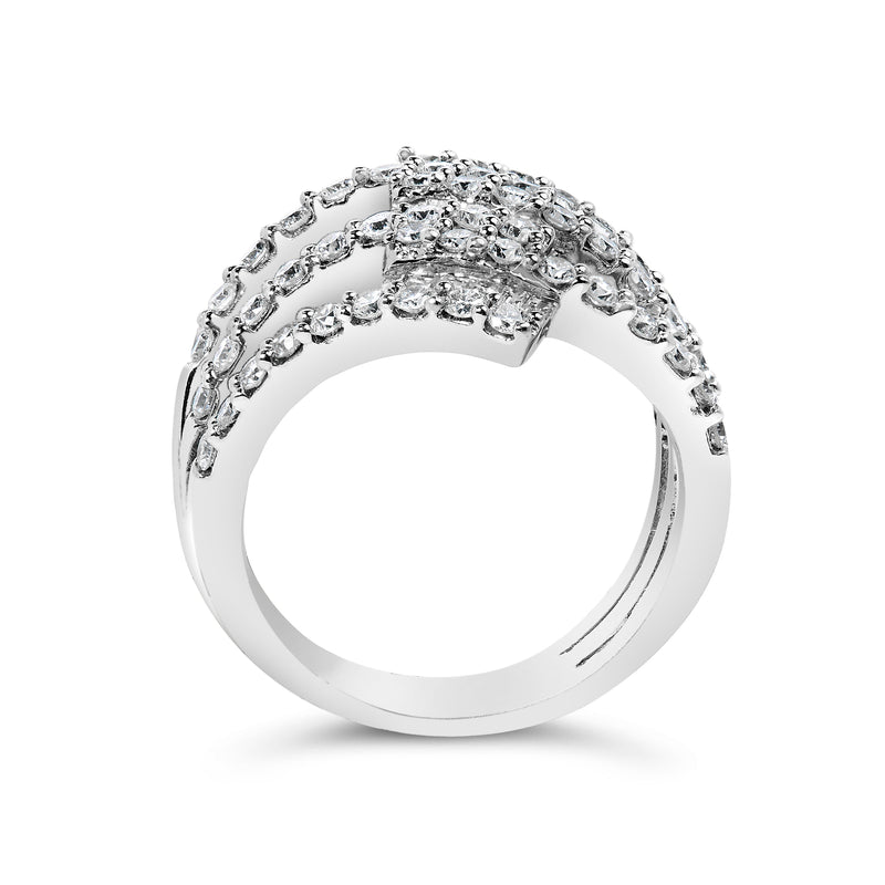 Bids.com 18K White Gold 1 3/4 Cttw Diamond Multi Crossover and Split Shank Cocktail Ring Rings White Smoke 7 / White.Gold