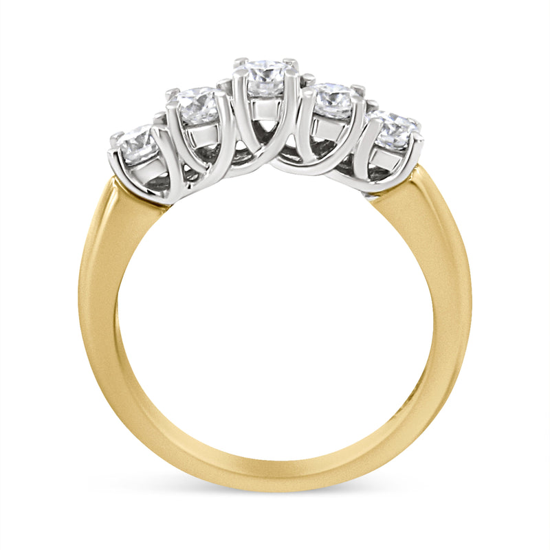 Bids.com 18K Yellow Gold 1.0 Cttw 4 Prong Set Round Cut Diamond Step up 5 Stone Ring Band (F-G Color, SI1-SI2 Clarity) - Size 6 Rings White Smoke 8.5 / Yellow.Gold,8 / Yellow.Gold,7 / Yellow.Gold,6 / Yellow.Gold