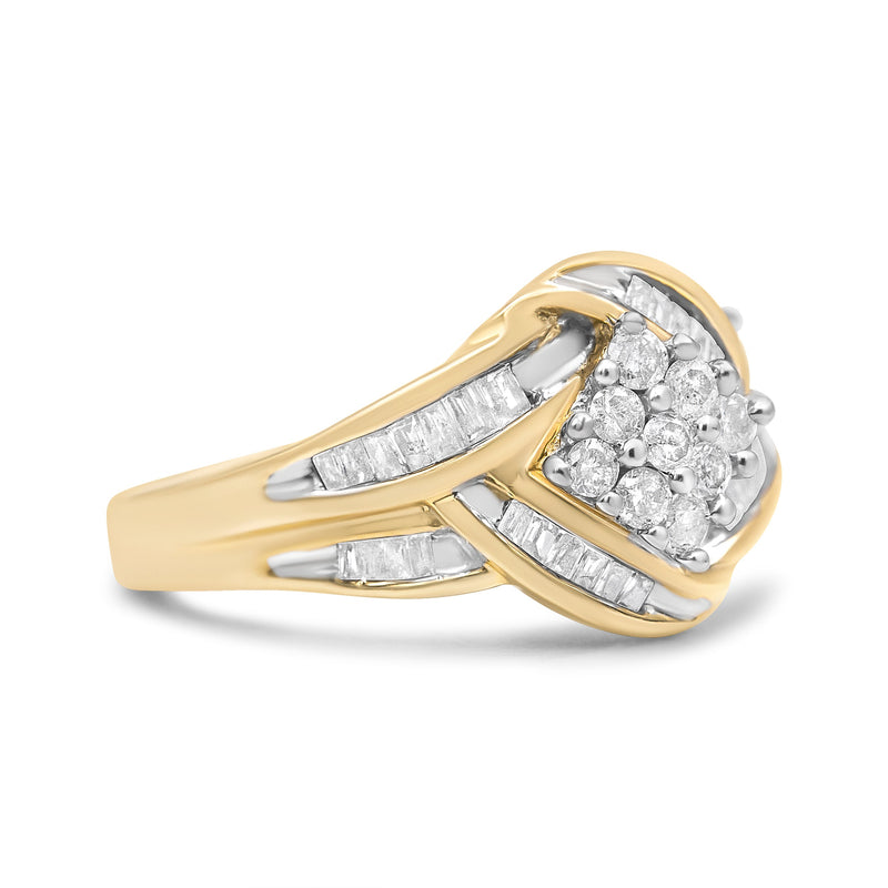 Bids.com 10K Yellow and White Gold 3/4 Cttw Diamond Cluster and Swirl Ring (H-I Color, I1-I2 Clarity) Rings White Smoke 7 / YellowWhite.Gold