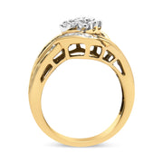 Bids.com 10K Yellow and White Gold 3/4 Cttw Diamond Cluster and Swirl Ring (H-I Color, I1-I2 Clarity) Rings White Smoke 7 / YellowWhite.Gold