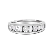 Bids.com 14K White Gold Alternating 1.0 Cttw Round and Baguette Diamond Channel Band Ring Rings Light Gray 7 / White.Gold