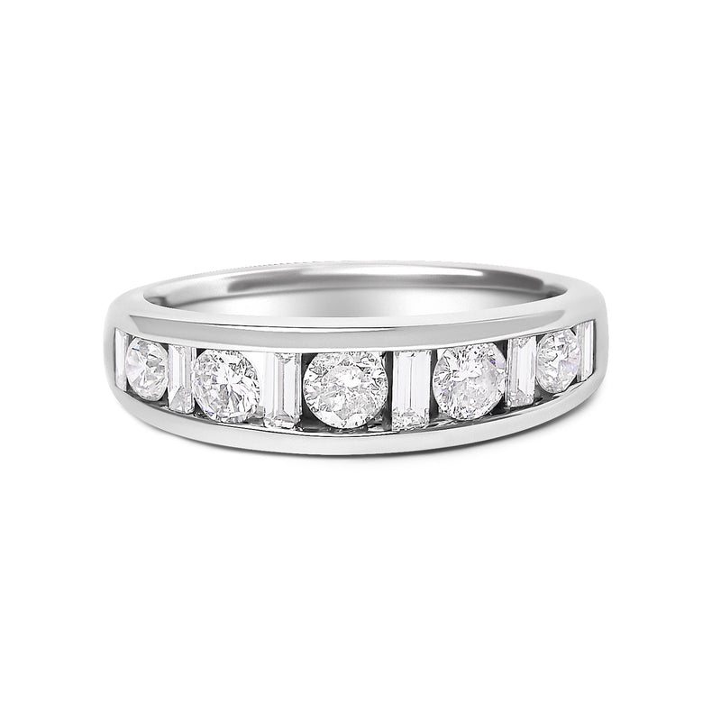 Bids.com 14K White Gold Alternating 1.0 Cttw Round and Baguette Diamond Channel Band Ring Rings Light Gray 7 / White.Gold