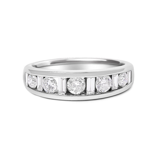 Bids.com 14K White Gold Alternating 1.0 Cttw Round and Baguette Diamond Channel Band Ring Rings Light Gray 7 / White.Gold