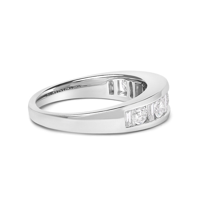 Bids.com 14K White Gold Alternating 1.0 Cttw Round and Baguette Diamond Channel Band Ring Rings White Smoke 7 / White.Gold