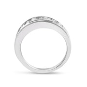 Bids.com 14K White Gold Alternating 1.0 Cttw Round and Baguette Diamond Channel Band Ring Rings White Smoke 7 / White.Gold