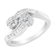 Bids.com 14K White Gold Round and Baguette Diamond Bypass Ring (1/2 cttw, H-I Color, I1-I2 Clarity) - Ring Size 6 Rings White Smoke 7 / White.Gold,6 / White.Gold