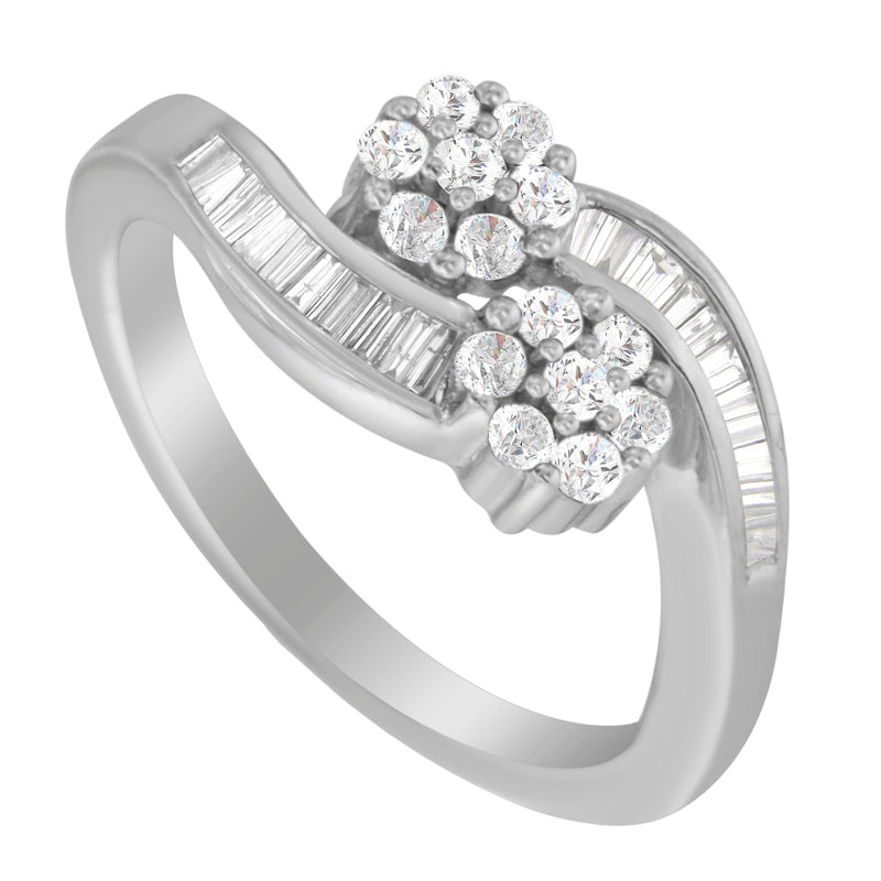 Bids.com 14K White Gold Round and Baguette Diamond Bypass Ring (1/2 cttw, H-I Color, I1-I2 Clarity) - Ring Size 6 Rings White Smoke 7 / White.Gold,6 / White.Gold