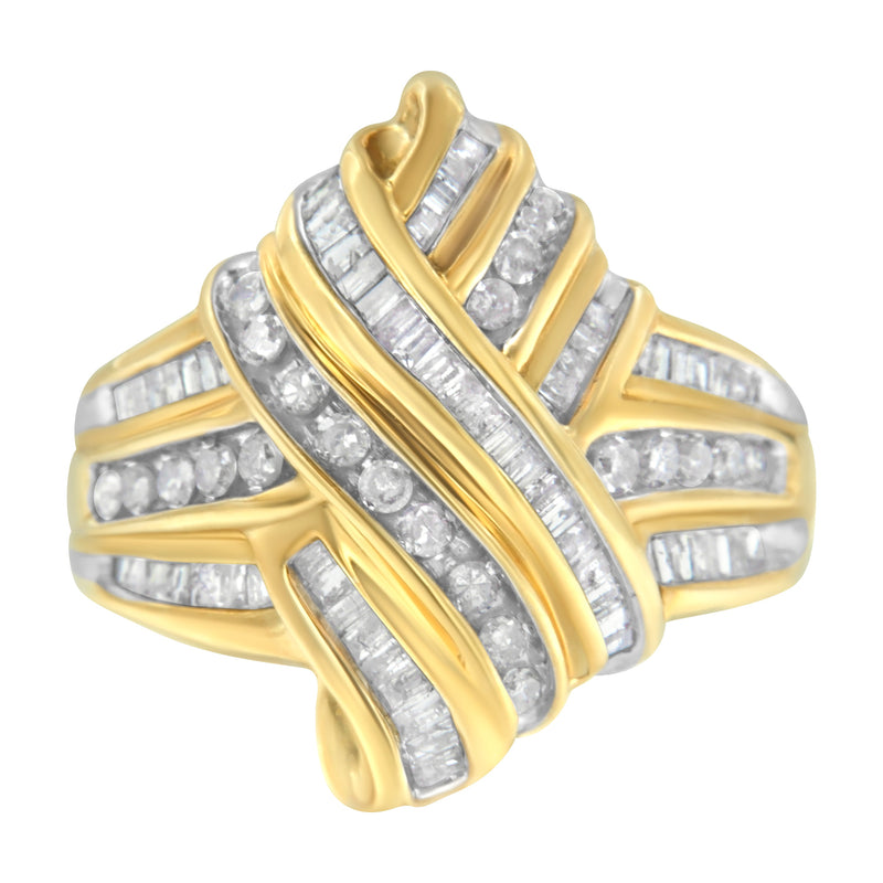 Bids.com 10K Yellow Gold Diamond Bypass Ring (1.0 cttw, H-I Color, I2-I3 Clarity) Rings White Smoke 6.5 / Yellow.Gold