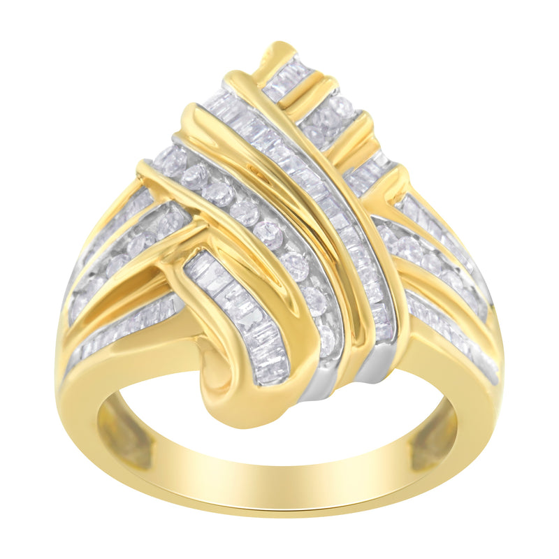 Bids.com 10K Yellow Gold Diamond Bypass Ring (1.0 cttw, H-I Color, I2-I3 Clarity) Rings White Smoke 6.5 / Yellow.Gold