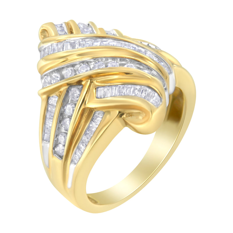 Bids.com 10K Yellow Gold Diamond Bypass Ring (1.0 cttw, H-I Color, I2-I3 Clarity) Rings White Smoke 6.5 / Yellow.Gold