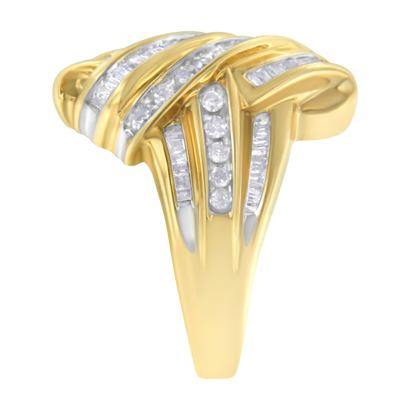 Bids.com 10K Yellow Gold Diamond Bypass Ring (1.0 cttw, H-I Color, I2-I3 Clarity) Rings White Smoke 6.5 / Yellow.Gold