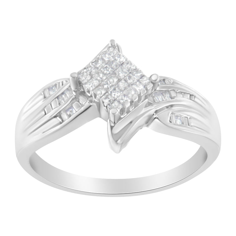 Bids.com 10K White Gold 1/3 Cttw Princess and Baguette Cut Diamond Bypass Style Cocktail Ring (I-J Color, I1-I2 Clarity) - Size 4 Rings White Smoke 7 / White.Gold,9 / White.Gold,8 / White.Gold,6 / White.Gold,5 / White.Gold,4 / White.Gold