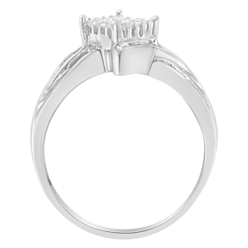 Bids.com 10K White Gold 1/3 Cttw Princess and Baguette Cut Diamond Bypass Style Cocktail Ring (I-J Color, I1-I2 Clarity) - Size 4 Rings White Smoke 7 / White.Gold,9 / White.Gold,8 / White.Gold,6 / White.Gold,5 / White.Gold,4 / White.Gold