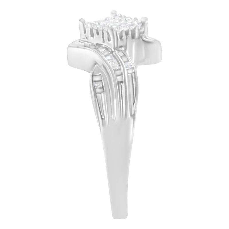 Bids.com 10K White Gold 1/3 Cttw Princess and Baguette Cut Diamond Bypass Style Cocktail Ring (I-J Color, I1-I2 Clarity) - Size 4 Rings White Smoke 7 / White.Gold,9 / White.Gold,8 / White.Gold,6 / White.Gold,5 / White.Gold,4 / White.Gold