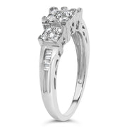 Bids.com 10K White Gold 1/2 Cttw Brilliant & Baguette Cut Diamond 3 Stone Design with 3 Square Clusters Engagement Ring (H-I Color, SI2-I1 Clarity) - Size 6-3/4 Rings White Smoke 7.25 / White.Gold,6.75 / White.Gold,7 / White.Gold