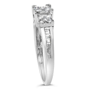 Bids.com 10K White Gold 1/2 Cttw Brilliant & Baguette Cut Diamond 3 Stone Design with 3 Square Clusters Engagement Ring (H-I Color, SI2-I1 Clarity) - Size 6-3/4 Rings White Smoke 7.25 / White.Gold,6.75 / White.Gold,7 / White.Gold