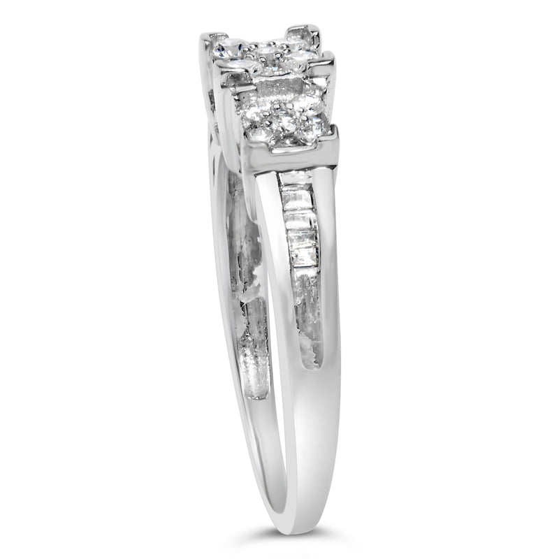 Bids.com 10K White Gold 1/2 Cttw Brilliant & Baguette Cut Diamond 3 Stone Design with 3 Square Clusters Engagement Ring (H-I Color, SI2-I1 Clarity) - Size 6-3/4 Rings White Smoke 7.25 / White.Gold,6.75 / White.Gold,7 / White.Gold
