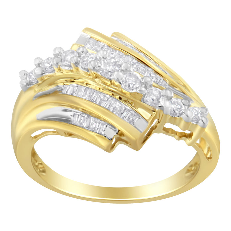 Bids.com 10K Yellow Gold Round and Baguette Diamond-Cut Ring (1/2 Cttw, I-J Color, I1-I2 Clarity) - Size 7 Rings White Smoke 7 / Yellow.Gold,9.5 / Yellow.Gold,9 / Yellow.Gold,8.75 / Yellow.Gold,7.5 / Yellow.Gold,7.25 / Yellow.Gold