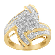 Bids.com 10K Yellow Gold Round and Baguette-Cut Diamond Bypass Cluster Ring (1.0 Cttw, I-J Color, I1-I2 Clarity) - Size 8 Rings White Smoke 7 / Yellow.Gold,8 / Yellow.Gold
