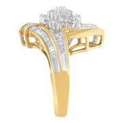Bids.com 10K Yellow Gold Round and Baguette-Cut Diamond Bypass Cluster Ring (1.0 Cttw, I-J Color, I1-I2 Clarity) - Size 8 Rings White Smoke 7 / Yellow.Gold,8 / Yellow.Gold