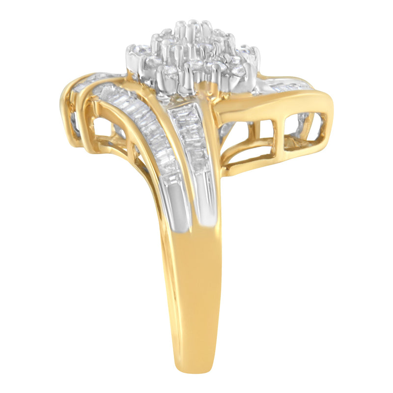Bids.com 10K Yellow Gold Round and Baguette-Cut Diamond Bypass Cluster Ring (1.0 Cttw, I-J Color, I1-I2 Clarity) - Size 8 Rings White Smoke 7 / Yellow.Gold,8 / Yellow.Gold