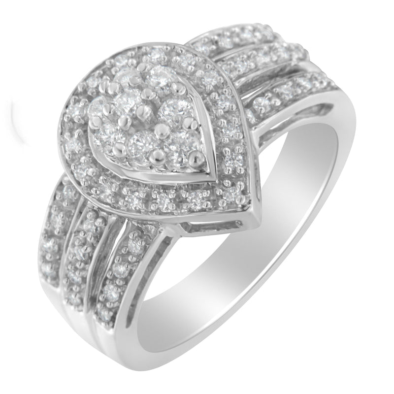 Bids.com 10K White Gold Round Cut Diamond Teardrop Ring (1/2 Cttw, H-I Color, SI2-I1 Clarity) - Size 6-1/2 Rings White Smoke 7 / White.Gold,6.5 / White.Gold