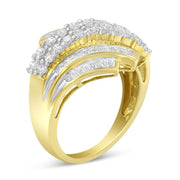 Bids.com 10K Yellow Gold 1.0 Cttw Round & Baguette Cut Diamond 64 Stone Bypass Style Channel Set Modern Statement Ring (H-I Color, SI1-SI2 Clarity) - Size 6 Rings White Smoke 7 / Yellow.Gold,7.25 / Yellow.Gold,6 / Yellow.Gold