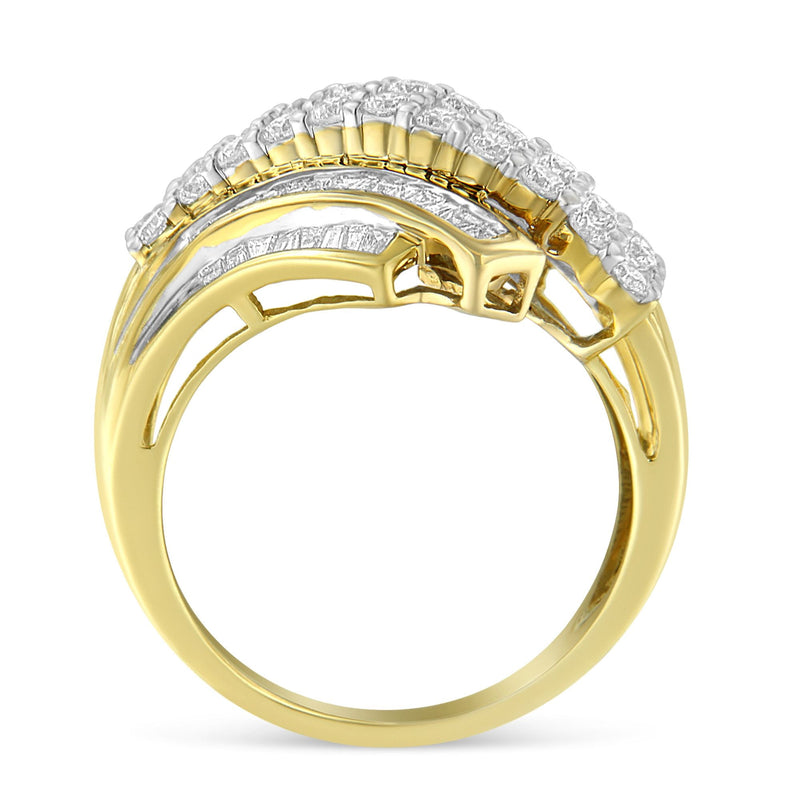 Bids.com 10K Yellow Gold 1.0 Cttw Round & Baguette Cut Diamond 64 Stone Bypass Style Channel Set Modern Statement Ring (H-I Color, SI1-SI2 Clarity) - Size 6 Rings White Smoke 7 / Yellow.Gold,7.25 / Yellow.Gold,6 / Yellow.Gold