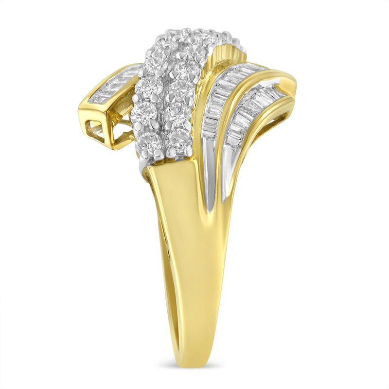 Bids.com 10K Yellow Gold 1.0 Cttw Round & Baguette Cut Diamond 64 Stone Bypass Style Channel Set Modern Statement Ring (H-I Color, SI1-SI2 Clarity) - Size 6 Rings White Smoke 7 / Yellow.Gold,7.25 / Yellow.Gold,6 / Yellow.Gold