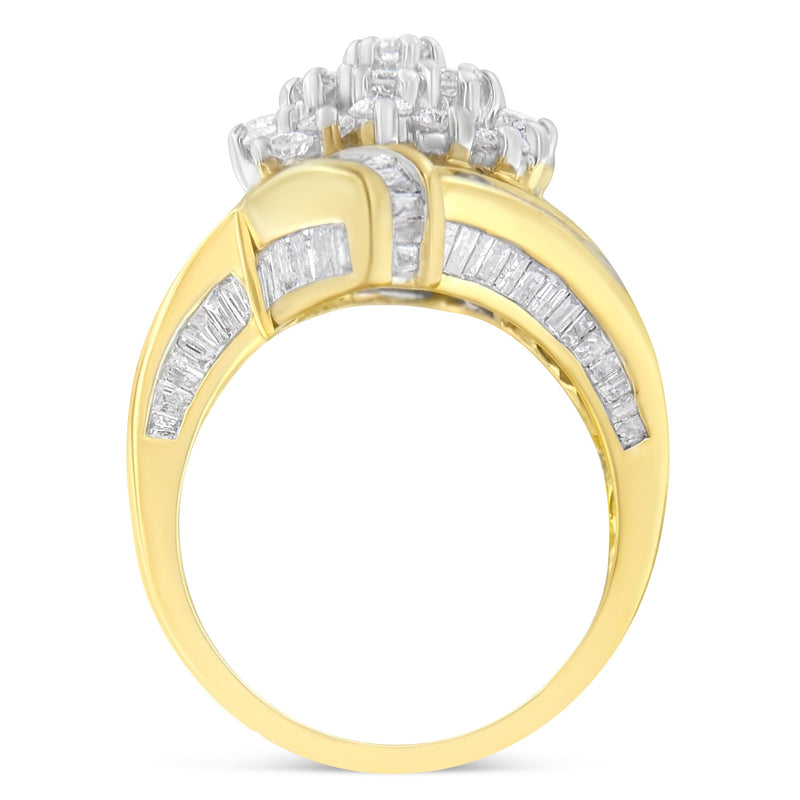 Bids.com 10K Yellow Gold Round and Baguette Diamond Crossover Cluster Ring (3 Cttw, I-J Color, I1-I2 Clarity) - Size 7-1/2 Rings White Smoke 7 / Yellow.Gold,6.5 / Yellow.Gold,8 / Yellow.Gold,6 / Yellow.Gold,7.5 / Yellow.Gold