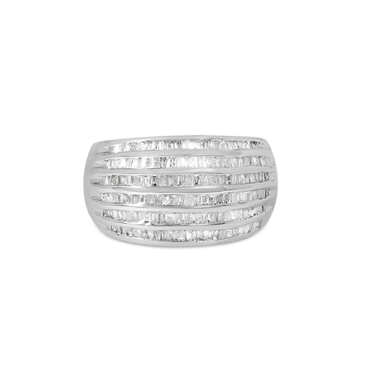 Bids.com .925 Sterling Silver 1.0 Cttw Baguette-Cut Diamond 6-Row Channel Set Domed Tapered Cocktail Fashion Ring (H-I Color, I2-I3 Clarity) - Size 6-1/2 Rings Gray 6.75 / White.Sterling Silver,7.25 / White.Sterling Silver,7 / White.Sterling Silver,7.75 / White.Sterling Silver,7.5 / White.Sterling Silver,6.5 / White.Sterling Silver
