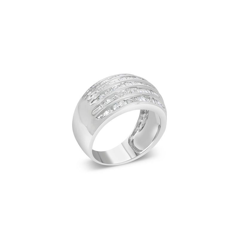 Bids.com .925 Sterling Silver 1.0 Cttw Baguette-Cut Diamond 6-Row Channel Set Domed Tapered Cocktail Fashion Ring (H-I Color, I2-I3 Clarity) - Size 6-1/2 Rings White Smoke 6.75 / White.Sterling Silver,7.25 / White.Sterling Silver,7 / White.Sterling Silver,7.75 / White.Sterling Silver,7.5 / White.Sterling Silver,6.5 / White.Sterling Silver